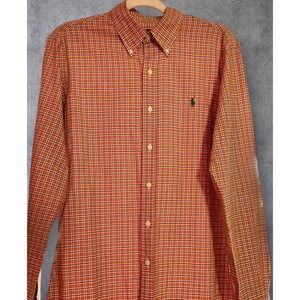 Ralph Lauren Cotton Oxford Men's Medium Orange Green Windowpane Plaid